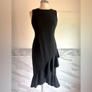 New Calvin Klein Stretch Crepe Valance High and Low Black Midi Dress 8